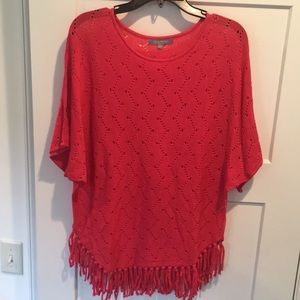 NY Collection Pink/Coral Fringe Sweater